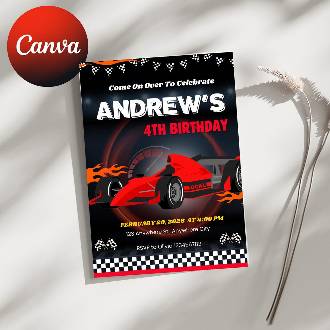 Motor Racing Theme Invitation Race Car Birthday Invitation, Editable Racing Party Invite, Printable ...