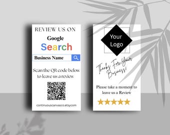 QR Code Google Review Template, Printable Review Card, Editable Canva Business