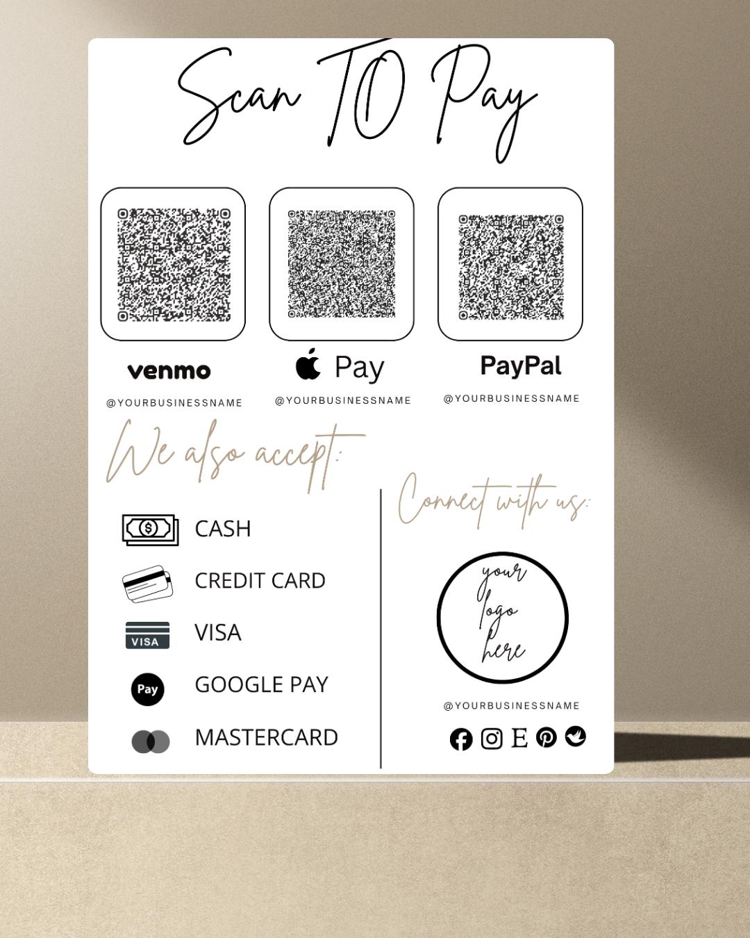 Editable QR Code Payment Sign | Scan to Pay Template (canva) - Etsy