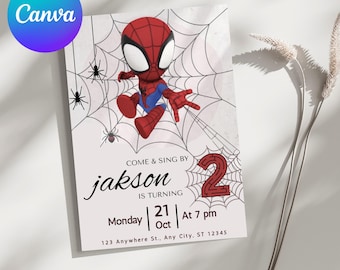 Verjaardagsuitnodiging Spidey en vrienden, bewerkbare sjabloon (digitale download)
