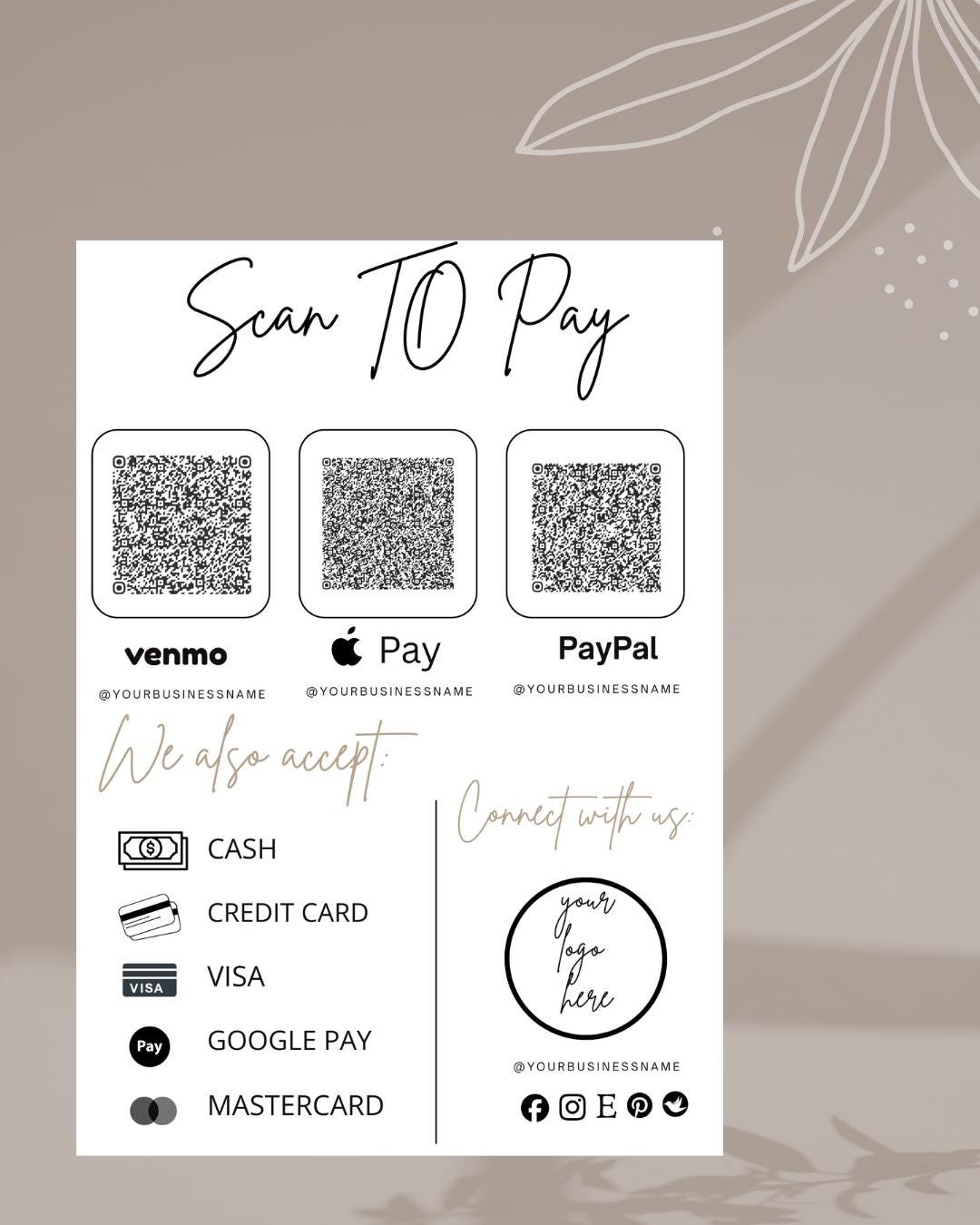 Qr Code Sign Pament Editable QR Code Payment Sign | Scan to Pay Template (canva) - Etsy