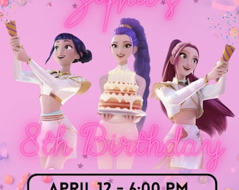 Kpop Demon Hunters Birthday Invitation, Anime Theme, Printable Birthday Party Invite Digital Download, Editable Canva Template