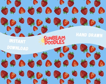 Strawberries, Blue Seamless Pattern