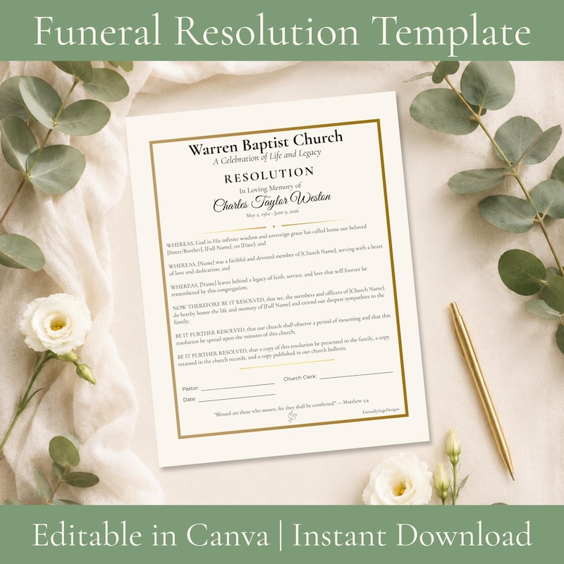Funeral Resolution Template.pdf Funeral Resolutions for Black Churches - Etsy
