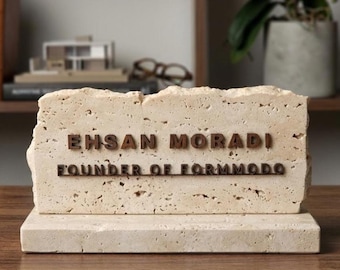 Placa de nombre para escritorio / Decoración de oficina de travertino personalizada / Placa de madera con letras de lujo / Regalo de oficina ejecutiva / Regalo para jefe