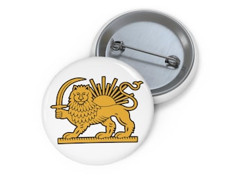 Lion and Sun Emblem Pin Button | Round Metal Badge