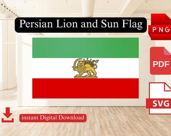Lion and Sun SVG PNG PDF, Iran Flag Vector, Persian Art Printable, Cut File for Cricut, Old Iran Symbol - پرچم شیر و خورشید