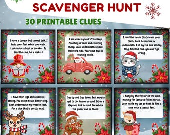 Christmas Scavenger Hunt – 30 Rhyming Clues, Printable Kids Activity (PDF)