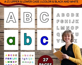 Alphabet Worksheets A-Z, Color & Black and White (Digital Download)