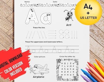 Letter A Tracing Worksheet | Preschool Learning Binder (Digital Download)