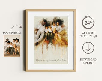Personalisiertes Aquarell Portrait vom Foto – Personalisierte Digitale Kunst – Druckbares Wanddekor – Individuelles Wohndekor – Geschenkidee für die Familie