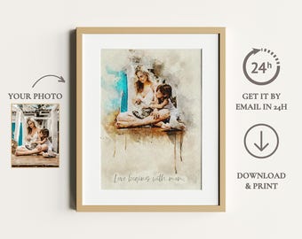 Custom Watercolor Family Portrait from Photo | Personalized Mom Gift | Unique Mother’s Day Art Print Poster | Printable Watercolor Painting