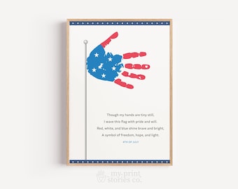 4th of July Handprint Craft Printable, American Flag Handprint Art for Kids, Patriotic Memorial Day Activity, Baby Handprint Keepsake 0184