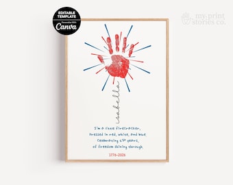 4th of July Handprint Craft Printable, America 250 Kids Handprint Art, July 4th Preschool Activity, USA 1776-2026 Patriotic Keepsake 0182