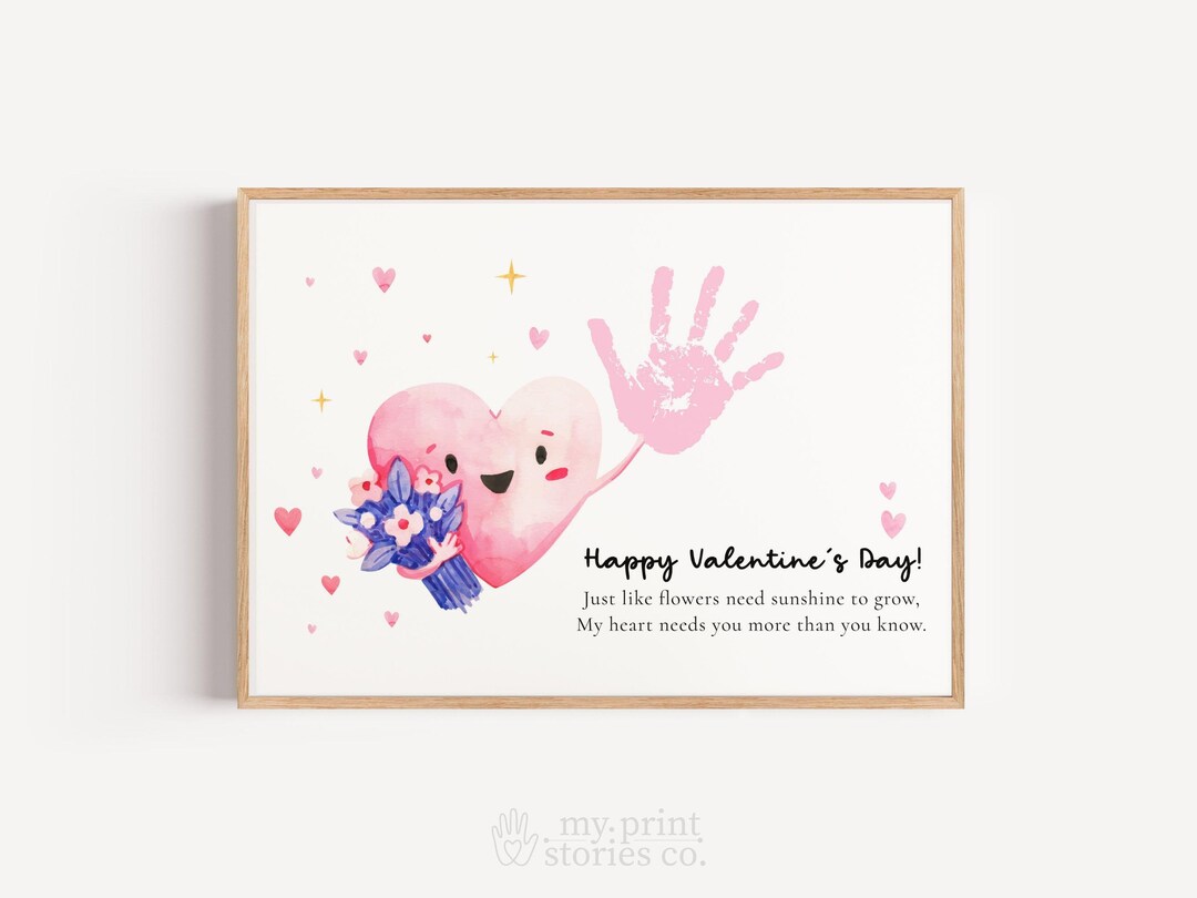 Valentine’s Day Handprint Art Printable, Love Heart Keepsake for Kids ...