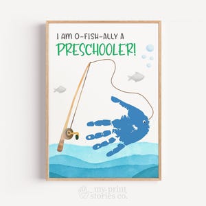 First Day of Preschool Handprint Printable, Fish Handprint Art Keepsake, Pre-K Back to School Activity, I am O-Fish-Ally a Preschooler 242