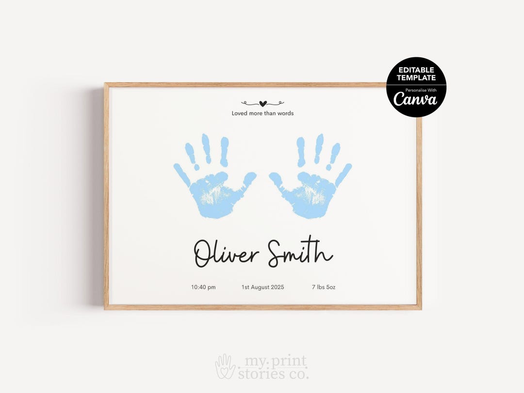 Custom Name Baby Keepsake Handprint Art Printable | Editable Nursery ...