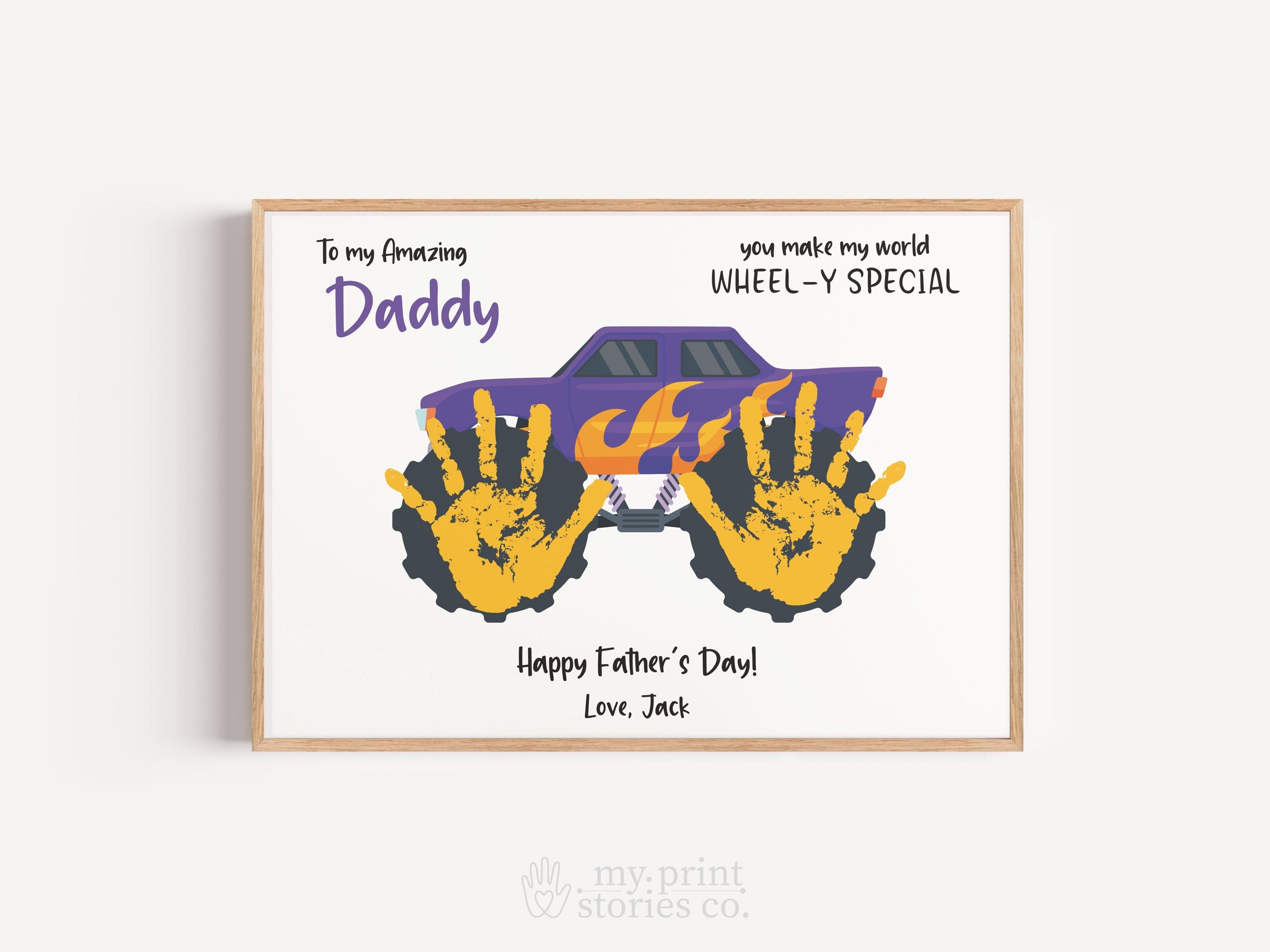 35 Crazy Fun Monster Crafts for Kids That Are Super Adorable 6 Monster Truck Dad Handprint Craft Printable, Wheelie Awesome…