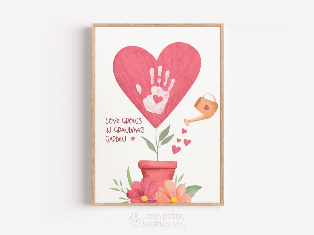 Grandma’s Garden Valentine Handprint Art Printable, Love Grows in ...