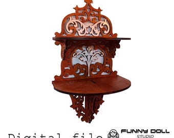 Decorative Wall Shelf Laser Cut File, Two-tier shelf Floral Design (Digital Download)