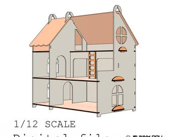 Large Dollhouse SVG Laser Cut File 6mm Material, 1/12  doll, Wooden House for doll furniture, CDR, Kids room decoration