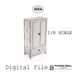 Miniature Doll Wardrobe 1:6 Scale – IKEA Style Closet Laser Cut File, Modern Doll Furniture Template, 3mm Wood Design for Barbie Dollhouse