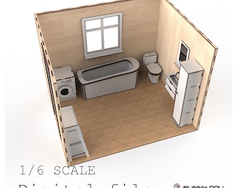 Caja de baño para casa de muñecas a escala 1:6 - Diseño cortado a láser (descarga digital)