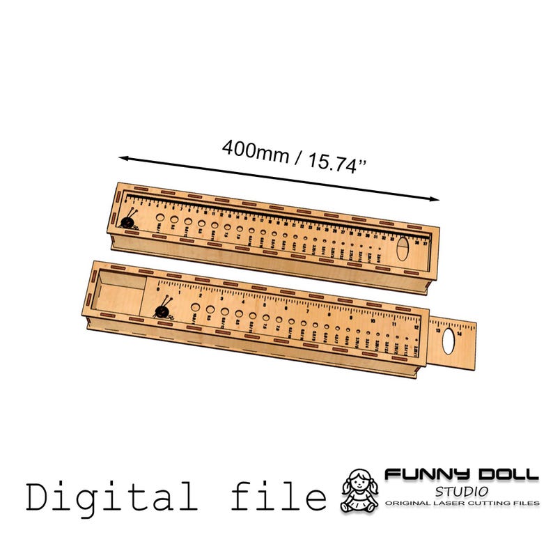 Light Brown Ruler Knitting Needle Box Laser Cut File, Centimeter and Inch Ruler DXF, Case ...