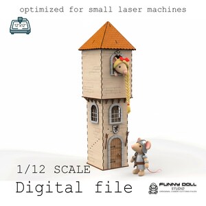 Rapunzels torn skala 1:12 - Sagolikt dockhusminiatyr, digital laserskuren design (3 mm material, 1/8 tum - läs beskrivning)