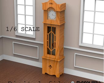 1:6 Scale Grandfather Clock Laser Cut File, Miniature Dollhouse Clock, DIY Vintage Wood Doll Furniture, Digital 3mm Scale Interior Decor