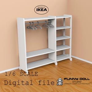 Puppenschrank Organizer SVG, 1/6 Maßstab Barbie Kleiderschrank, Laser Cut Puppenhaus Möbel Vorlage