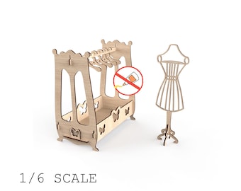 Clothes Rack Set For Doll Laser Cut File SVG, 1/6 Scale, Furniture for Doll to up 12inch
