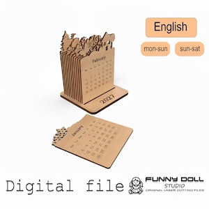 Laser Cut Desk Calendar 2027 SVG | Flip Page Stand | 4 Languages | Digital Download DXF SVG image 3