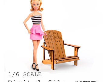Laser Cut File – 1:6 Scale Doll Adirondack Chair (3mm Material, 1/8 inch - read description)
