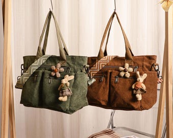 Retro Tote Bag, Shoulder Bag, Corduroy Crossbody Bag with Adjustable Strap, Travel Crossbody Bag, Casual Bag, Multiple Pocket