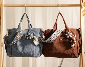 Corduroy Crossbody Tote Bag, Large Capacity Travel Bag