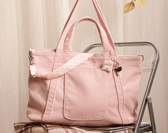 Sac fourre-tout bohème vintage en velours côtelé, sac à bandoulière avec breloque lapin floral Cottagecore, sac à bandoulière esthétique rétro doux