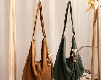 Bolso bandolera grande de pana, bolso de hombro ajustable, bolso para el trabajo y la escuela, bolso bandolera ligero e informal para mujer.
