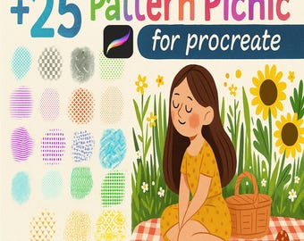Procreate Muster- und Texturbürsten — Nahtloses Schachbrettmuster, Punkte, Streifen, Wellen, Chevron, Blumenmuster, Sterne, Gingham und Damastfüllungen im Bundle