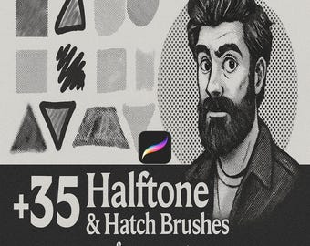 Procreate Halftone Brush Set, Procreate Retro Shading, Crosshatching, Stipple Dots, iPad Comic Illustration, Ink Brushes, Hatching Brushes