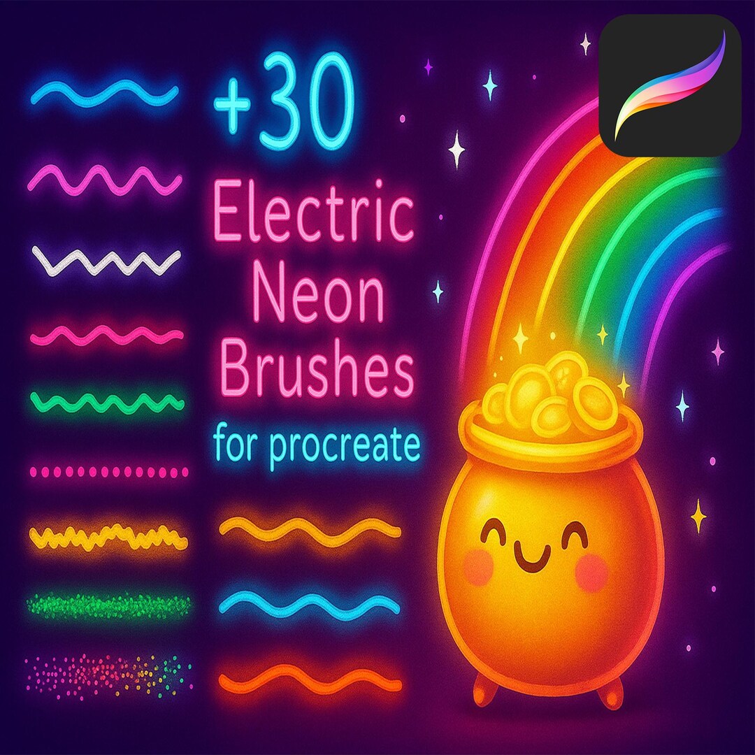 Neon Procreate Brushes, Glowing Monoline Lettering, Procreate Neon ...