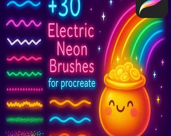 Neon Procreate-borstels, gloeiende monoline-letters, Procreate Neon-penseel, Glow-penseel voor voortplanting, Lichtpenseelset, Gloeiende glanzende borstel