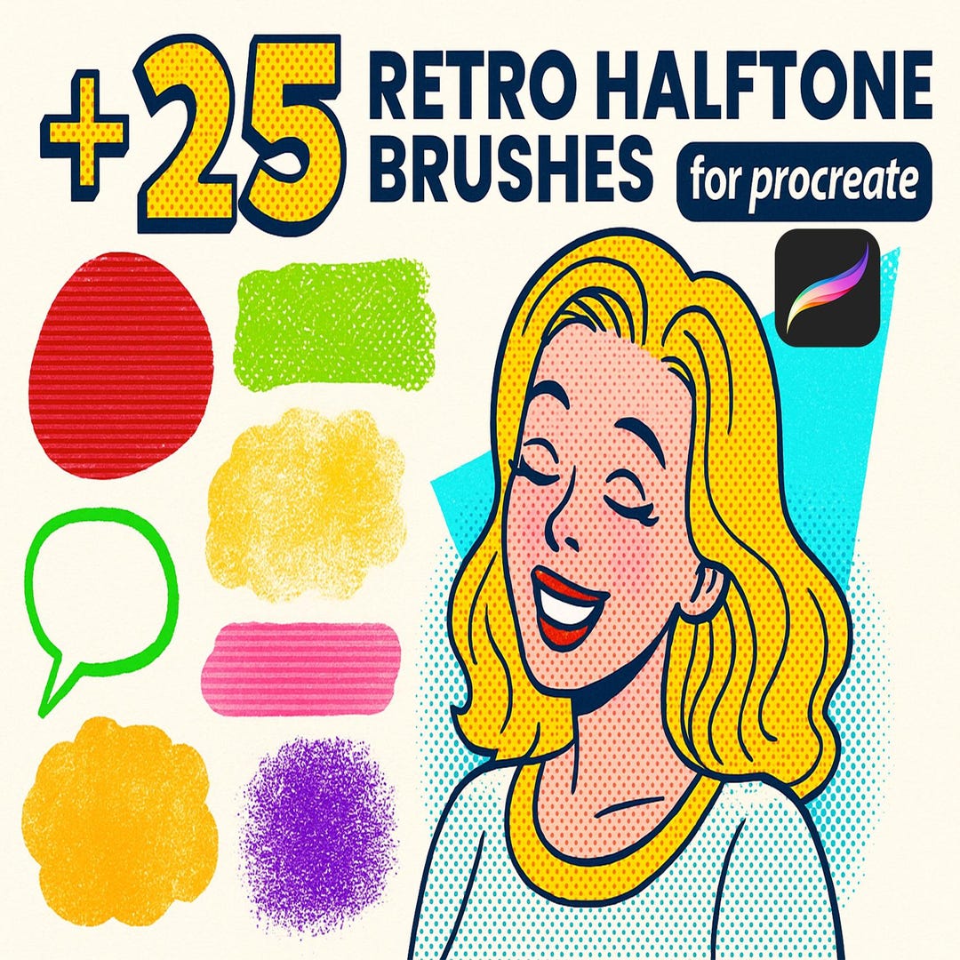 Procreate Halftone Brushes, Screentone Brush Set, Dots & Lines Brushes ...
