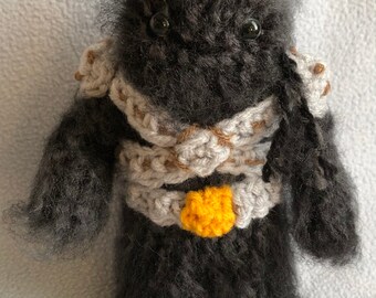Made to order, Hand crocheted Star Wars like Book Of Boba Fett Black Krrsantan Chewbacca Amigurumi Doll Wookiee Gladiator