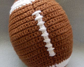 Made to Order, Hand crocheted Football Ball Sports Pillow 10" long by 6" Wide Brown or can make any color