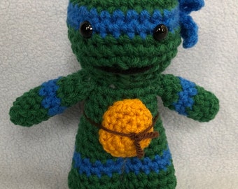 Made to order, Hand crocheted TMNT Leonardo Blue Teenage Mutant Ninja Turtle Amigurumi Doll