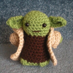 Made to order, Hand crocheted Star Wars like Yoda with Cloak Amigurumi Doll image 1