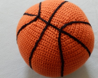 Made to order, Hand crocheted Big Basketball Ball Sports Pillow 10" Tall 25" around Orange black lines