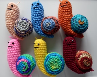 Made to order, Hand Crocheted Snail Colorful You choose the colors, Listing for one snail