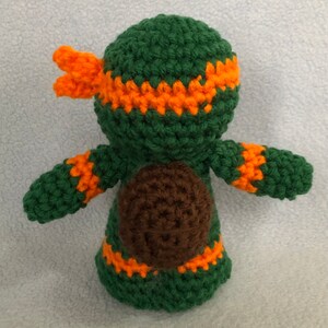 Made to order, Hand crocheted TMNT Michelangelo Orange Teenage Mutant Ninja Turtle Amigurumi Doll image 2